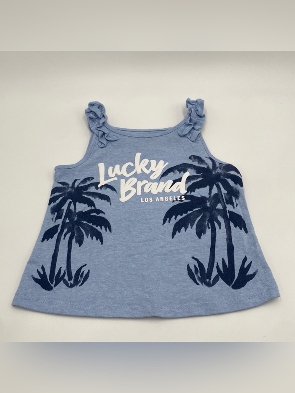 Lucky Brand Light Blue Palm-Print Ruffle Strap Tank Sz 4T